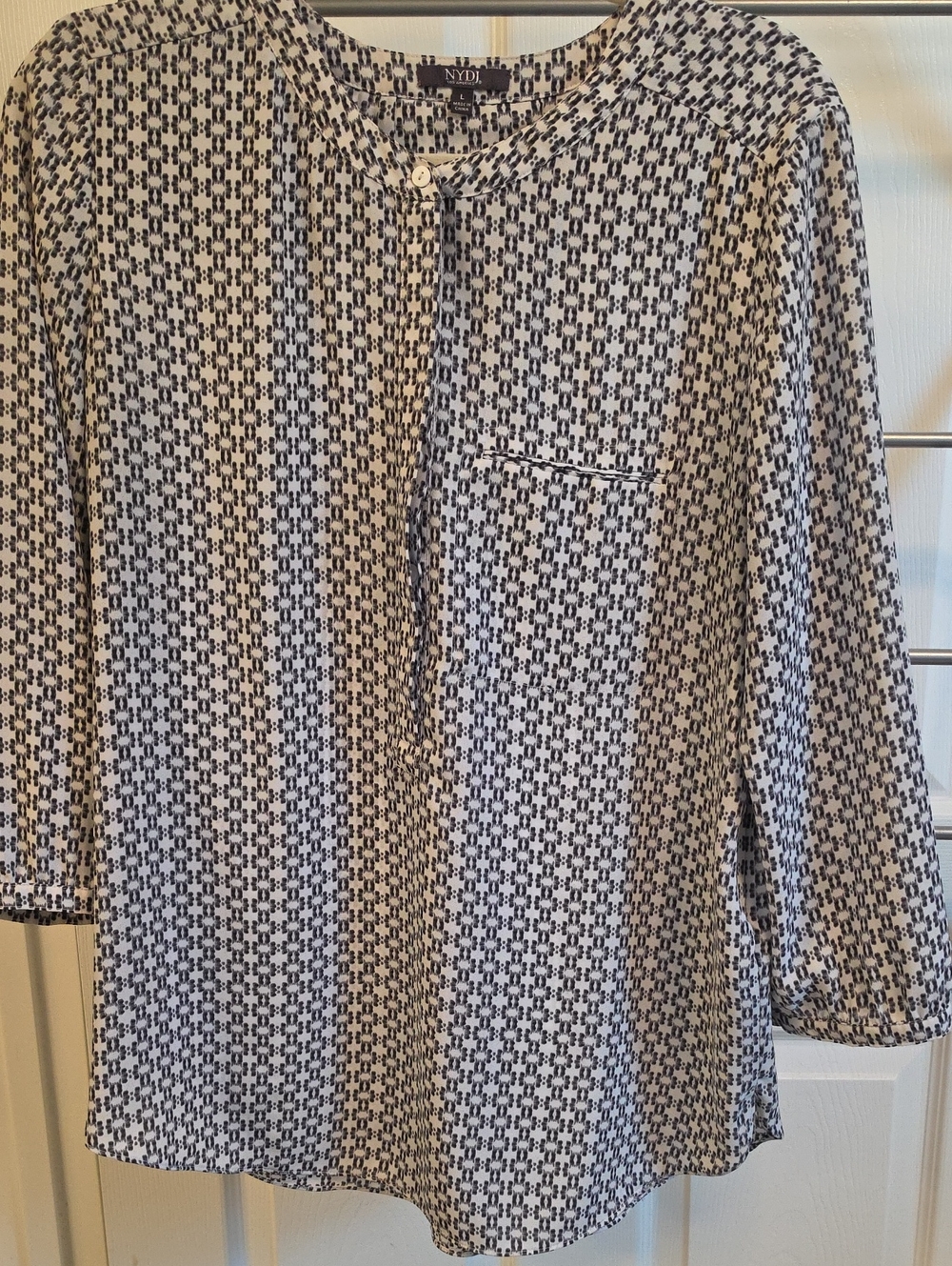 NYDJ Black and White Geometric Long Sleeve Tunic